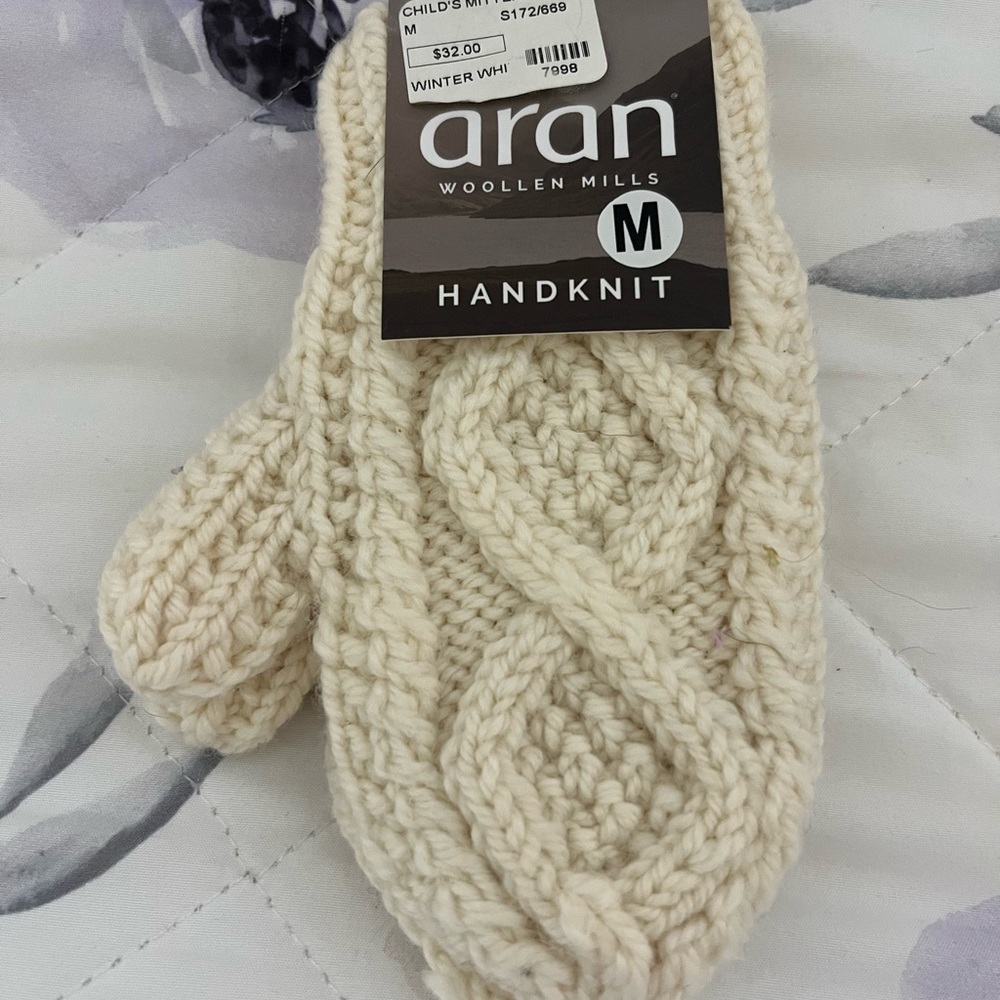 Toddler Aran Cream Handknit Mittens